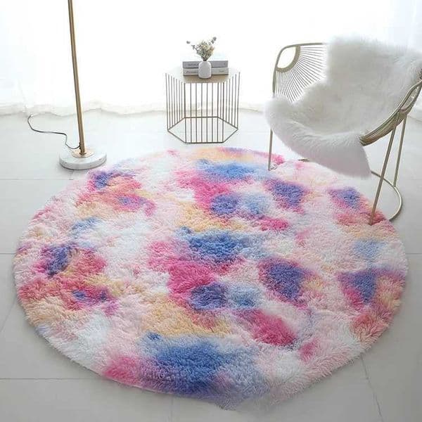 1pc Circle Round Shaggy Rug Tie Dye Soft Living Room Bedroom Carpet Floor Mat Anti-Skid 40CM Modern Style Home DecorationXJ241101