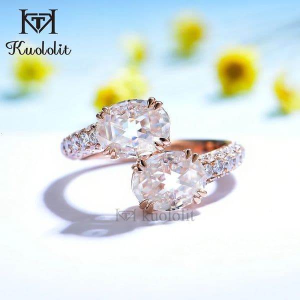 Kuololit 4CT Double Rose Cut 18K 14K 10K Gold Ring for Women Solitaire Diamond Engagement Christmas 240402