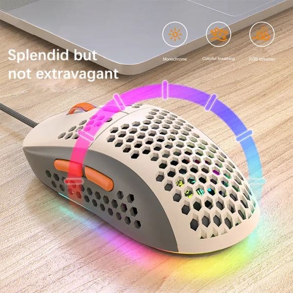 M8 Wired Mouse RGB Light Honeycomb Gaming Mouse Desktop PC Computers Mouse Laptop Mice Gamer 6400 DPI Lightweight Office Mouse
