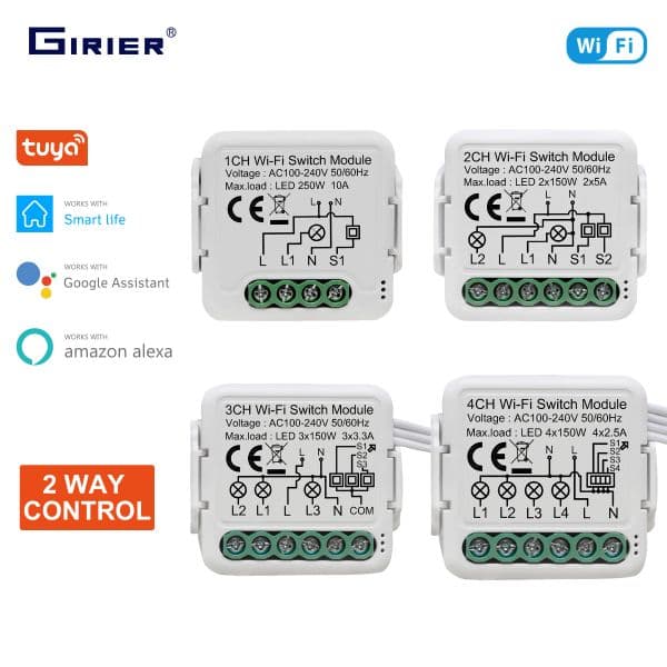 Tuya Wifi Smart Light Switch Module new Supports 2 Way Control, App Remote Control DIY Breaker 100-240V, Work with 2025 Alexa Google Home