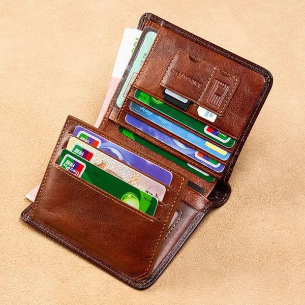 High Quality Genuine Leather Men Wallets Golden Bitcoin Sign Printing Short Card Holder Purse Billfold Men's Wallet BK1003