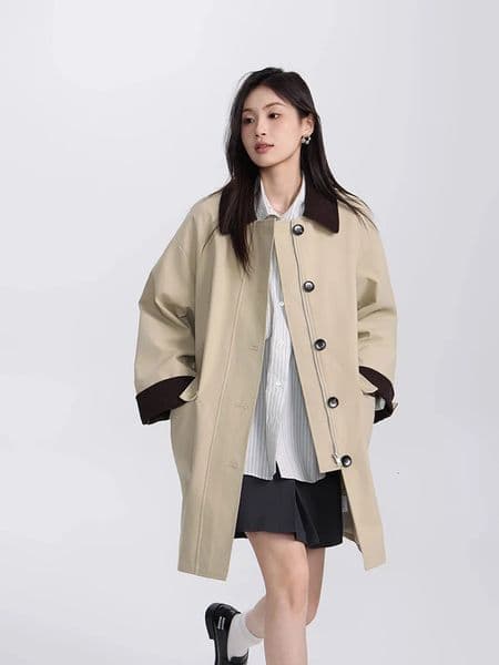 Fashionable Commuting Loose Trench Coat Korean Style Elegant Midi Length Womens Windproof Coat Casual Edition Jacket Top 241031