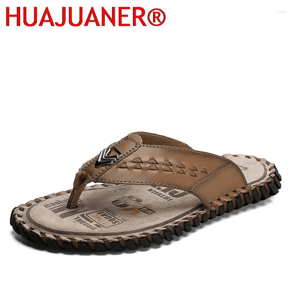 Slippers Luxe Handmade Genuine Leather Men Summer Luxury Mens Flip Flops Outdoor Breathable Comfortable Male Flip-Flops