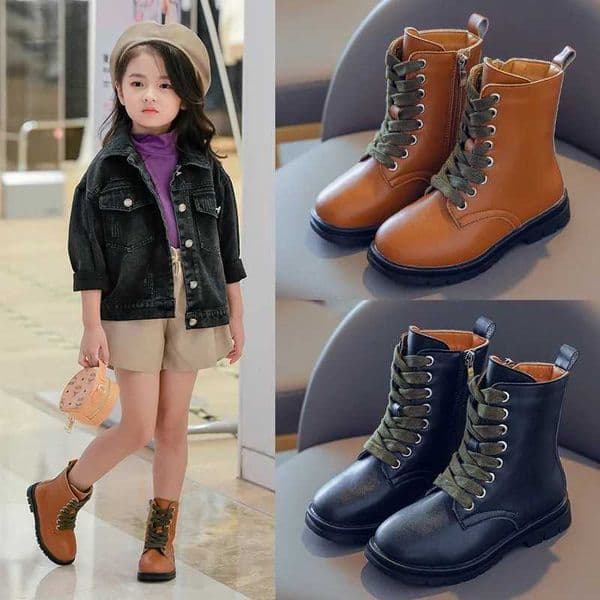 British sled childrens boots girls boots anti slip spring autumn childrens leather shoes black brown 3 4 5 6 7 8 9 10 11 12T M241102