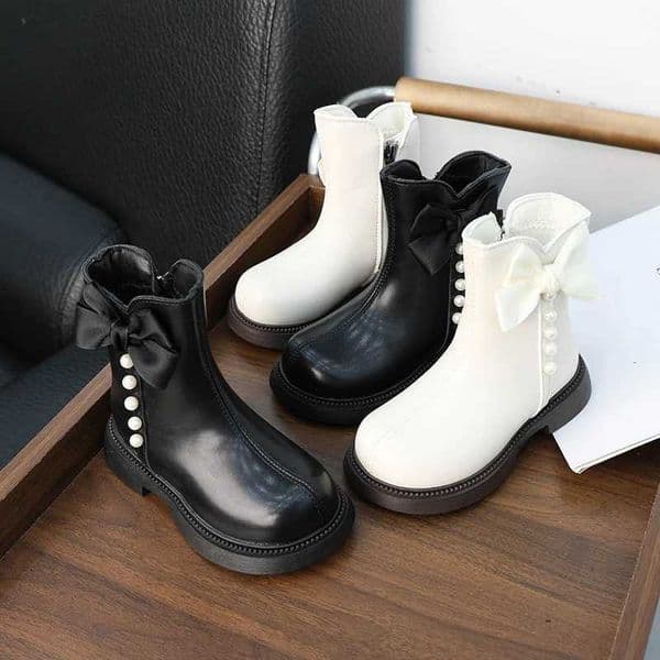 Childrens Winter Boots Sweet and Unique Bow Childrens Girls Beige Ankle Boots Fashion Edition Princess Leather Cover Lolita Cotton Boots M241102