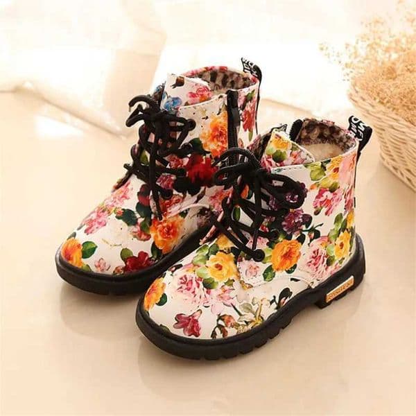 Printed Flower Childrens Snow Boots Autumn and Winter Boys and Girls Shoes PU Leather Childrens Ankle Boots Zipper Fashion Leather Boots M241102