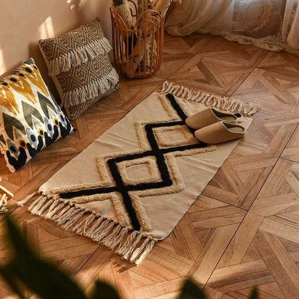 Nordic Tassel Knit Rug Ethnic Carpet Small Rug 60x90cm Bedroom Kitchen Rugs Living Room Washable Mat Boho Retro Home DecorationXJ241101