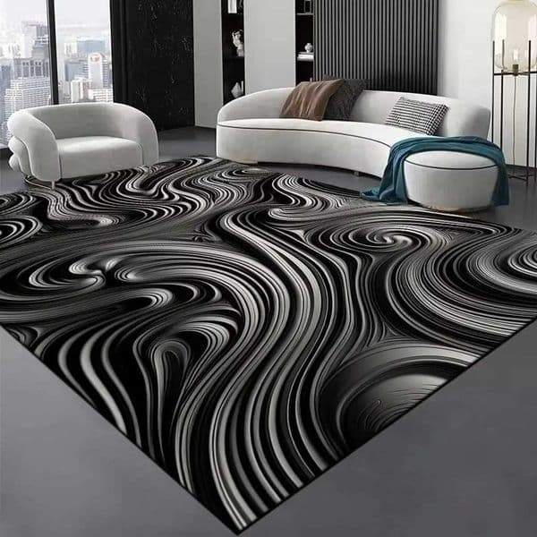 Luxury Black Stripe Large Living Room Carpet Senior Rib Decoration Parlor Sofa Area Rug Luxury Hall Carpets Washable Floor MatXJ241101