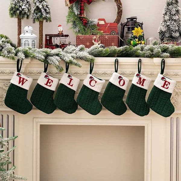 Christmas ornaments letter knitted socks Embroidered puppy footprint stockings snowflake Gift bag Alphabet design Xmas decorXJ241026