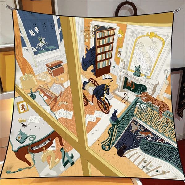 Silk Scarf Women Animal Bedroom Printing Square Scarves Head Echarpes Silk Foulards Fashion Femme Wraps Beach Shawls Bandana Lady Hijabs 90CM X 90CM