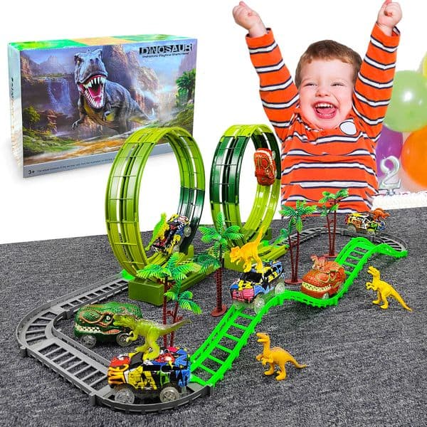 New Dinosaur Toys,Create A new Dinosaur 2025 World Road Race,Flexible Track Playset for 3 4 5 6 7 8Year & Up Old boy Girls Best Gift
