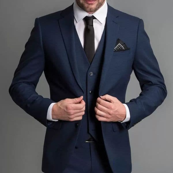Navy Blue Male Suits Slim Fit Notched Lapel Wedding Tuxedos 3 Piece Sets Tailor Made Business Mens Costume (Blazer+Pants+Vest)