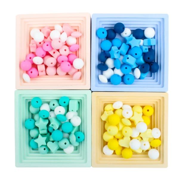 42Pcs/Set Silicone Beads Baby Heart Star Lentil Shape Beads Sets DIY Baby Pacifier Chain Necklac Accessories Baby Teething Toys