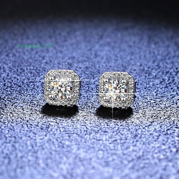 Platinum Pt950 Moissanite Dia for pretty Women Dee Square Wrap D Color Wedding Earrings Jewelry