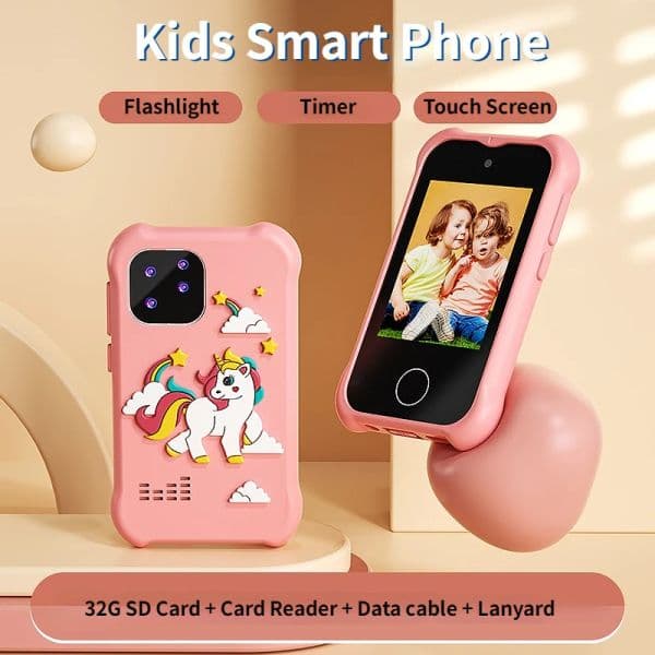 Kids Smart Phone Toys Dual Camera Touch Screen Phone Christmas Birthday Gifts Children Digital Camera with 32G SD Card