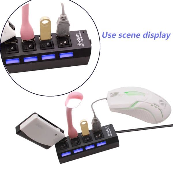 USB 2.0 Hub USB Hub 2.0 Multi USB Splitter Hub Use Power Adapter 4 Ports Multiple Expander 2.0 USB Hub with ON/OFF Switch for PC