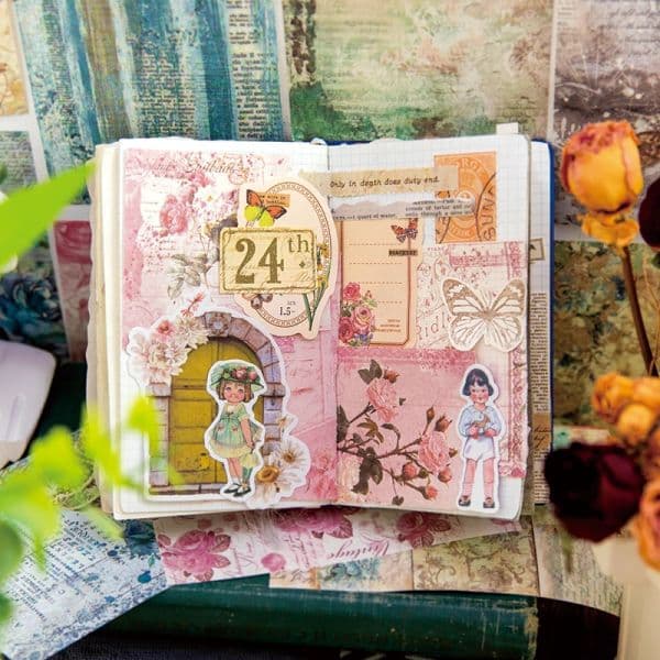 Yoofun 30pcs/pack Vintage Flowers Material Paper Decor Junk Journal Scrapbooking Diary Planner Foral Background Paper