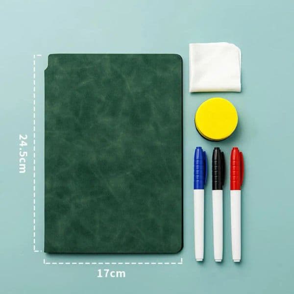 1 Set Whiteboard Notebook Double Side Reusable Faux Leather Shell Students A5 Notepad Writing Board with Marker for Classroom
