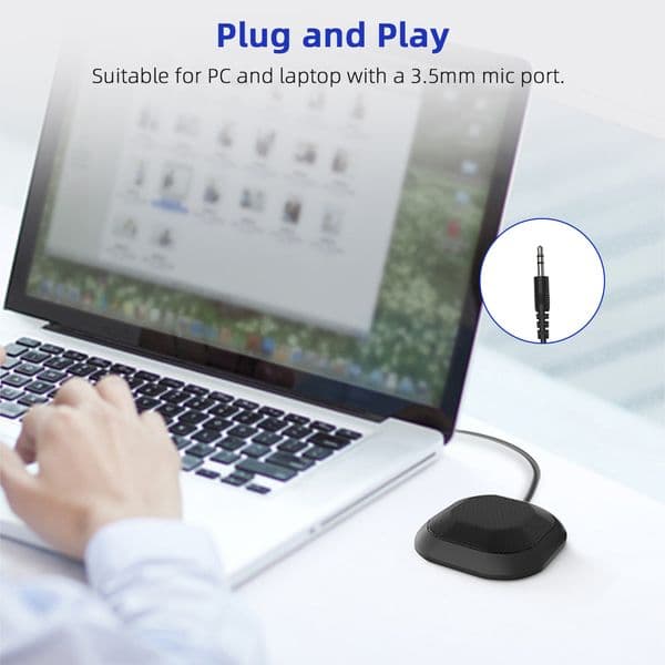 Portable 3.5mm Plug Conference Microphone 360° Omnidirectional Condenser PC Mic Plug & Play Microphone for PC Laptop Chatting