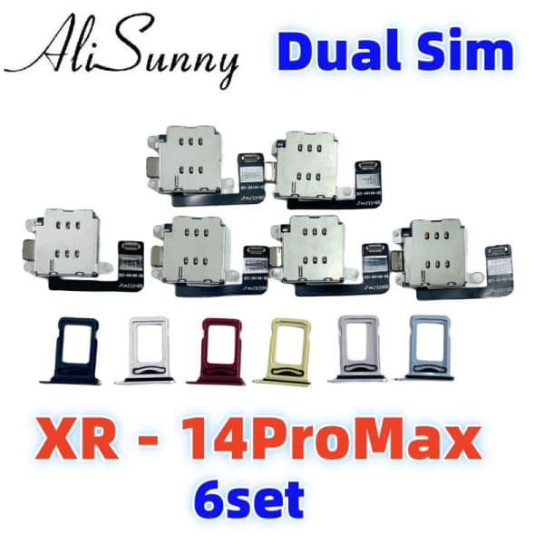 6set Dual Sim Card Reader Flex Cable + Tray Slot for iPhone 14 Plus 13 12 11 Pro Max XR XS Connector Holder Adapter