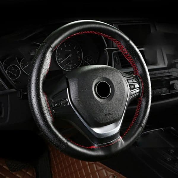 Genuine Leather Steering Wheel Cover Non-slip Car Interior Covers with Needles Thread DIY Braid 37-38cm Universal Auto Interior