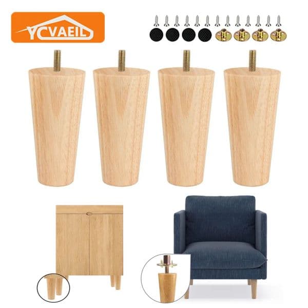4Pcs Solid Wood Furniture Legs Sofa Replacement Legs for Cabinets Chairs Dressers Bed Coffee Table Wooden Feet Height 10/12/15CM