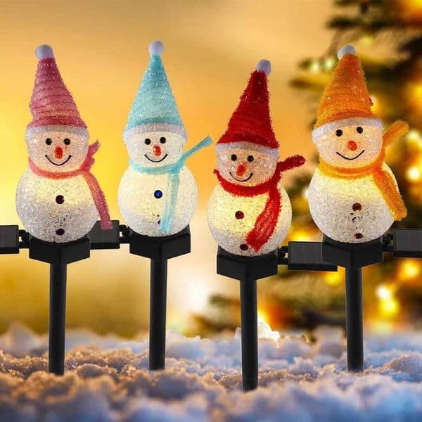 2024 New Christmas Snowman Decorative Light LED Solar Light Outdoor Waterproof Column Light Garden Lawn Landscape Night Light X241102