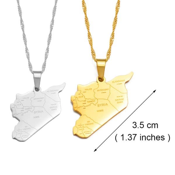 Metal Easy To Match Chain Necklace With Syria Map Pendant Syria Outline Map Pendant Necklace Unique