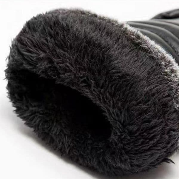 1 Pair Men Women Winter Faux Leather Motorcycle Gloves Non-slip Palm Touch Screen Motorbike Gloves Waterproof Thickened Plush Li