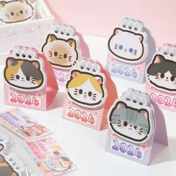 New 2024 Calendar Kawaii Cats Mini Desk Calendar Daily Monthly Planner Time Manegement To Do List Stationery Office Supplies