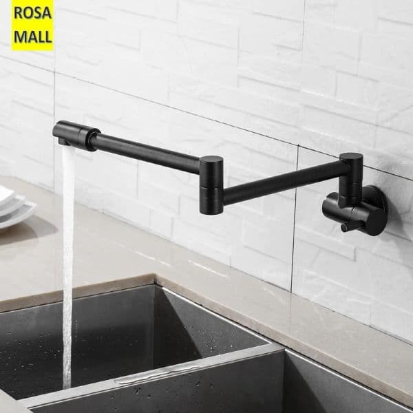 Rosa Mall Kitchen Faucet Water Tap 360 Degree Rotating Black Wall Mounted Single Cold Brass Folding Kitchen Flexible Sink Faucet
