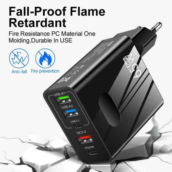 65W GaN Charger USB PD Muti Plugs Fast Charging GaN Charger Mobile Phone Quick 2025 Charging new Type C Wall for IPhone Xiaomi Samsung