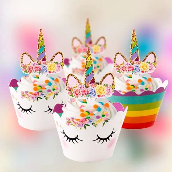 24pcs Rainbow Unicorn Cupcake Wrappers Cake Toppers Unicorn Party Baby Shower Supplies Kids Unicorn Birthday Party Decorations