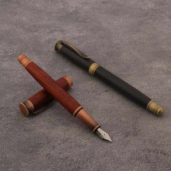 1pc New Brass Fountain Pen Black Red Wood Signature Pen School Student Office Stationery Writing Gift Ink Pens