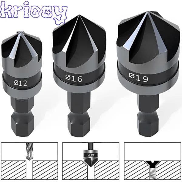 3PCS Hex Countersink Boring 90 Degrees Countersink Drill Bit for Woodr Metal Chamfer Cutter Chamfer Metal Drilling Bit Set