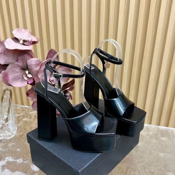 Chunky Heel Platform sandals Genuine Leather Square Toes Peep Toe party evening shoes Women's designer high heels 35-42 with box
