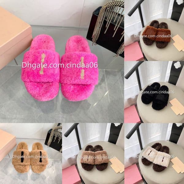 Fashion Designer Slippers Luxury Slides Womens Sandals Winter Plush Embroidered Leather Flat Shoes Warm Home Slippers Flat Flip-flops