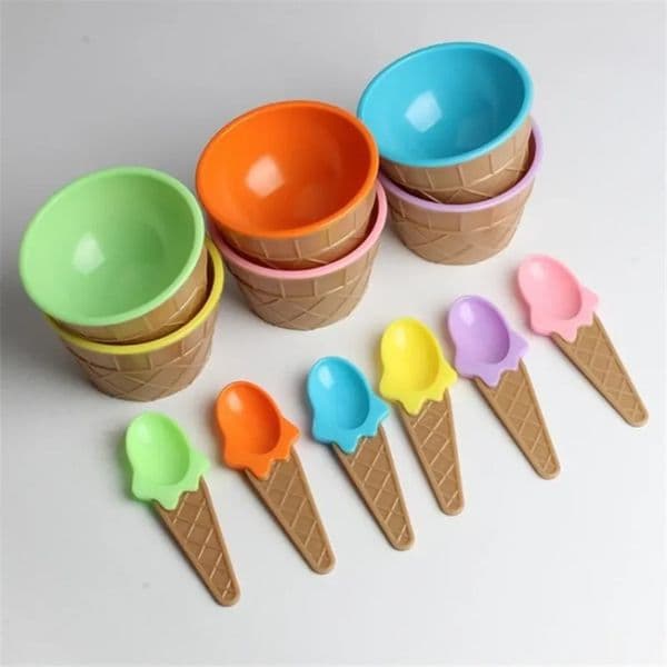 New 1Set Kids Spoon Set Durable Children Gifts Lovely Dessert Bowl DIY Ice Cream Tools icecream bowl+spoon