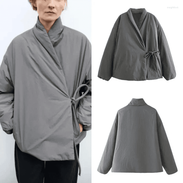 Women's Jackets Z And A Cotton Jacket Women Cardigan Tied Windbreaker European American Style Double Breasted Kimono Warm Coat