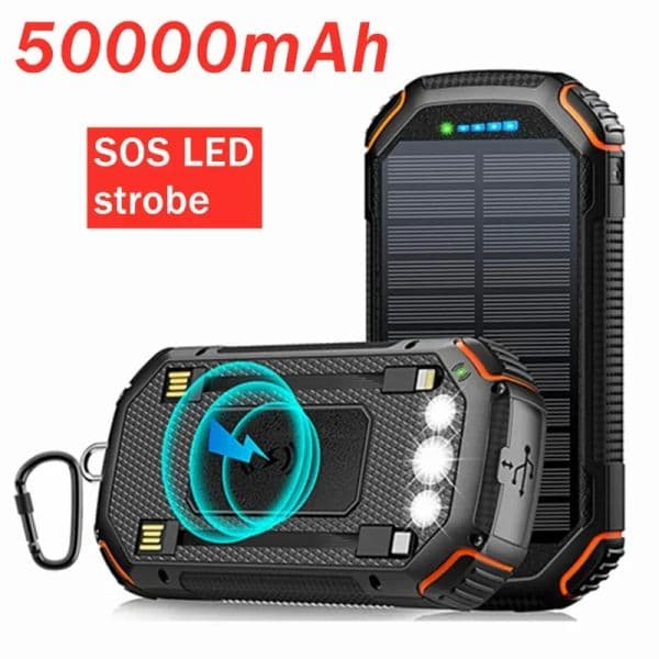 LED Display Screen Waterproof 50000mAh BatteryPack with Solar Panel Portable Power Camping Wireless Fast Charging