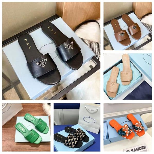 Italy Womens Leather Slides Designer women luxury slipper Flip flops Slipper Metal Chain Fashion Summer Beach brand slipper Larger Size 35-42