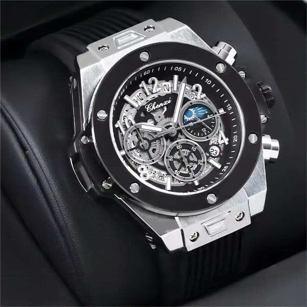 32 Multi Functional Trendy with Rivets, Moon Phase Timing, Night Light Waterproof Quartz Watch, Men's Watch 13