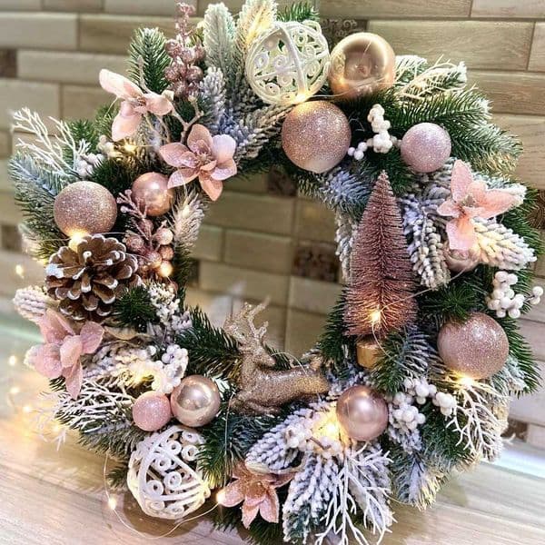 Christmas Pink Series Wreath Plastic Pine Branches Xmas Ball for Christmas DIY Wreath/Door Hanging Decorations Navidad DIY TreeXJ241029