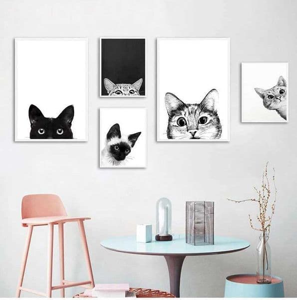Funny Kitty Cat Black White Kids Nordic Posters And Prints Wall Art Canvas Painting Wall Pictures For Living Room Salon DecorXJ241104