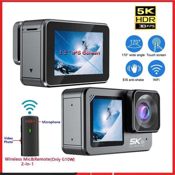 F6W action camera 5K 4K60FPS 48MP wireless microphone 2.2-inch touch LCD EIS dual Sn WiFi 170D DVR waterproof 30M 8X zoom sports camera M241104