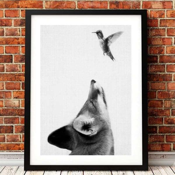 Woodland Fox With Bird Canvas Print Wall Art Pictute Wilderness Forest Animal Fox Canvas Painting Poster Farmhouse Art DecorXJ241104