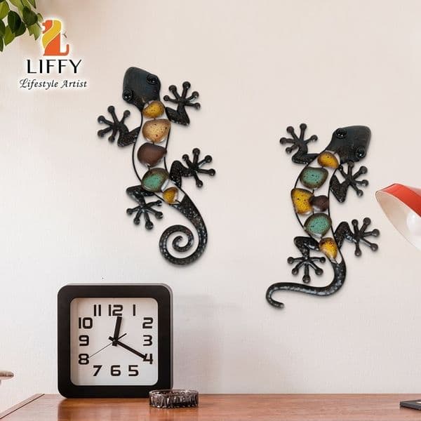2pcs Metal Gecko Wall Artwork for Home Decoration Indoor Outdoor Lizards Garden Statues Sculptures of Bedroom Patio Brother 241105
