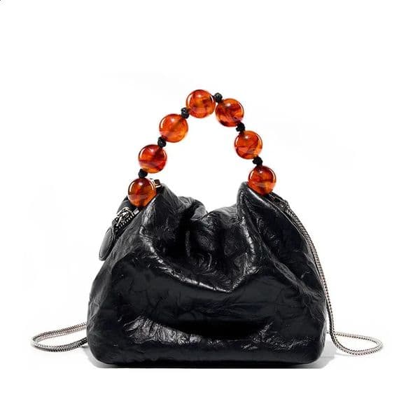 Womens Handbag Soft Leather Small Cross Bag Bead Handbag 241105