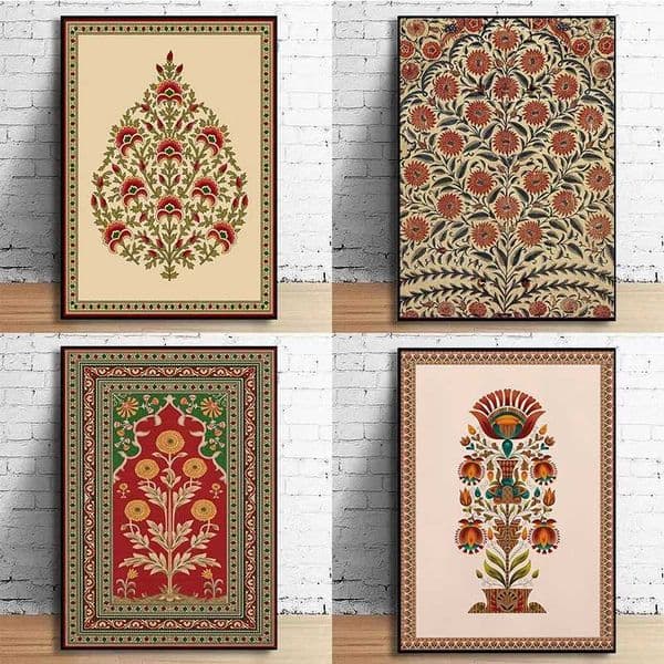 Indian Folk Art Persian Floral Print Vintage Tree of Life Lotus Flower Canvas Prints Painting Wall Art Poster Home Decor CuadrosXJ241104
