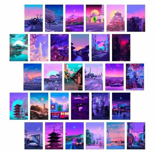 10/30PCS ple Wall Collage Kit 80s Neon City Night Street Poster Aesthetics Natural Scenery Art Printing Room Decor ralXJ241104